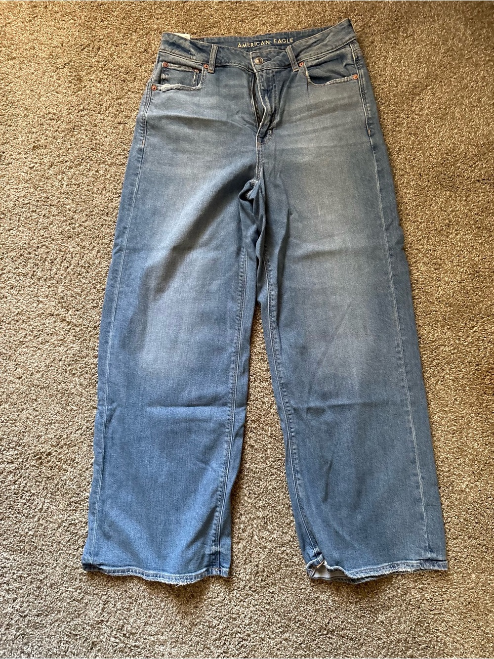 Baggy American Eagle Outfitters Women's Blue Wide-Leg Jeans